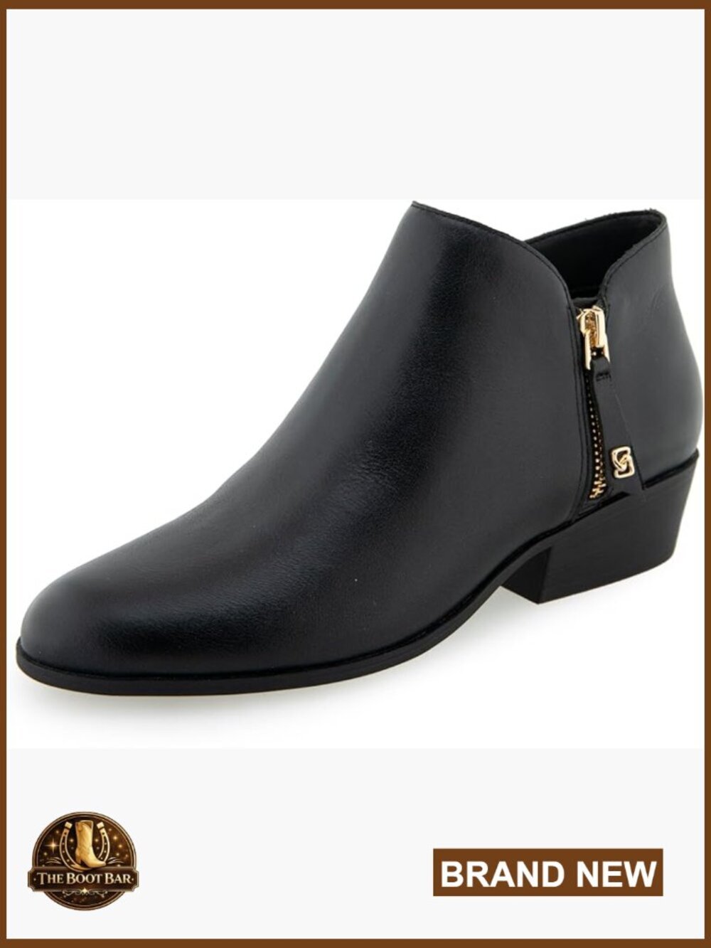 Black Burnished Leather Ankle Bootie with Zipper Detail
